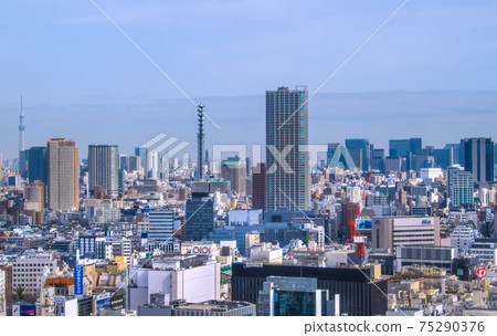 Tokyo cityscape of Japan overlooking the cityscape of tower apartments, the Ministry of Defense, Ichigaya, etc. 75290376