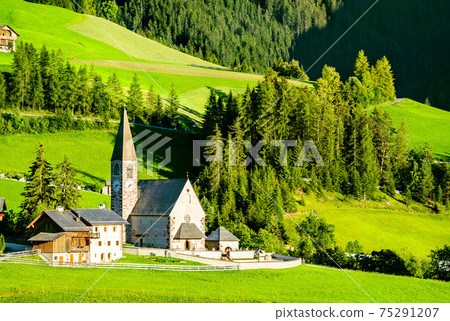 Chruch of Santa Maddalena at the Dolomites in Italy 75291207