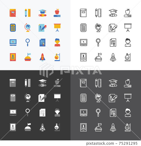 Vector flat icons set of education school tools... - Stock Illustration ...