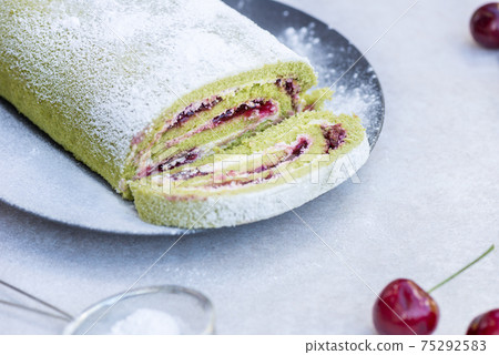 Morello Cherry and Matcha Roulade Morello Cherry and Matcha Roulade 75292583