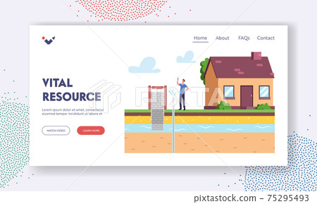 Resource Extraction Landing Page Template. Male Character at House Front Yard Hold Flask Testing Artesian Groundwater Resource Extraction Landing Page Template. Male Character at House Front Yard Hold Flask Testing Artesian Groundwater 75295493