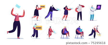 Set of People Wearing Medic Masks. Male and Female Characters during Coronavirus Quarantine Violate Lockdown Regime Set of People Wearing Medic Masks. Male and Female Characters during Coronavirus Quarantine Violate Lockdown Regime 75295618
