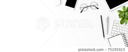 Elegant office desktop with business accessories and copyspace. Top view Elegant office desktop with business accessories and copyspace. Top view 75295923