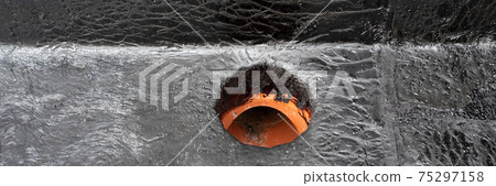 rainwater drain. Flat roof drain close up rainwater drain. Flat roof drain close up 75297158