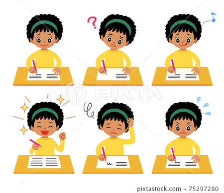 Girl studying various facial expressions - Stock Illustration [75297280 ...