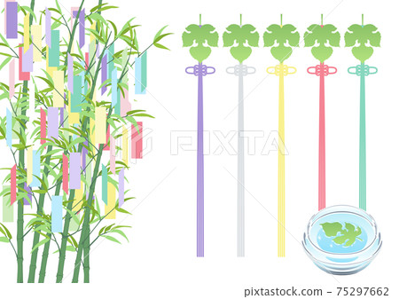 Tanabata decoration-Sasa, strips, Kaji leaves and five-colored threads 75297662