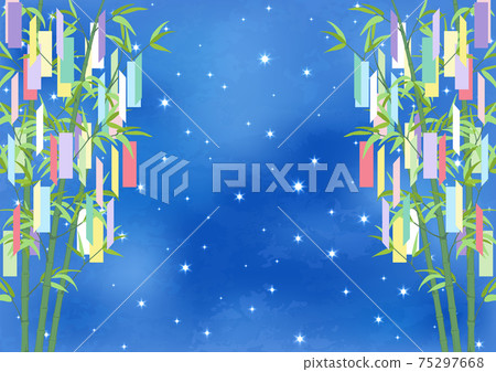 七夕裝飾-竹和夜空中的地帶 75297668