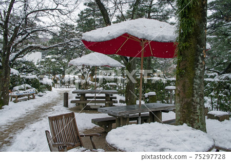 廣島淑景園在白雪皚皚的風景 75297728