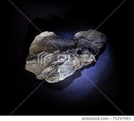 Muscovite mica mineral sheet isolated on black. Found in Ural, Russia. For geology mineralogy magazines websites article, stone collection catalog, Natural Science museum wall chart. 75297991