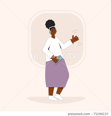 Online conference with different people. Social media networking app. Audio chat. Talking with friends with woice and phone. Online conference with different people. Social media networking app. Audio chat. Talking with friends with woice and phone. 75298137