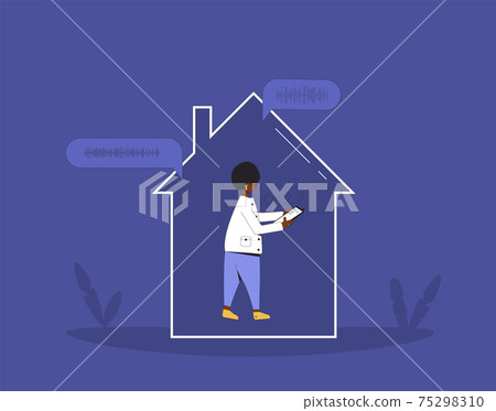 Listening music or podcast. Social media networking app. Audio chat. Talking with friends with voice and phone. Online conference with different people. Listening music or podcast. Social media networking app. Audio chat. Talking with friends with voice and phone. Online conference with different people. 75298310