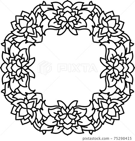 Abstract mandala frame. Asian floral pattern. Black and white authentic background. Vector illustration. Abstract mandala frame. Asian floral pattern. Black and white authentic background. Vector illustration. 75298415