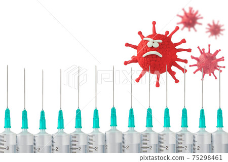 Sad coronavirus and injection syringes fence illustration Sad coronavirus and injection syringes fence illustration 75298461