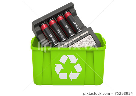 Recycling trashcan with battery charger, 3D rendering 75298934