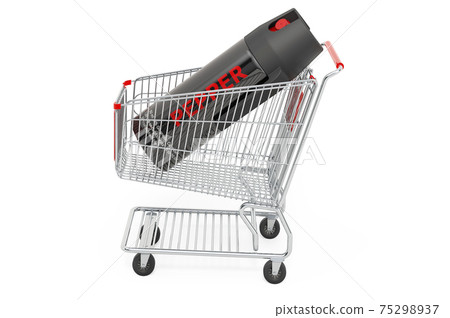 Shopping cart with pepper spray. 3D rendering Shopping cart with pepper spray. 3D rendering 75298937