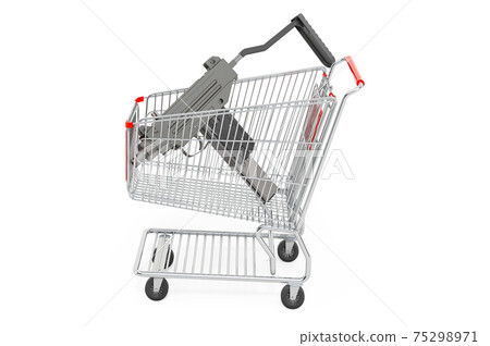 Shopping cart with submachine gun. 3D rendering Shopping cart with submachine gun. 3D rendering 75298971