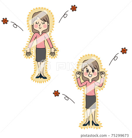 A woman protected from the virus by a barrier 75299673
