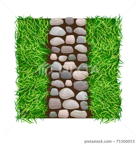 Walkway of Smooth Cobblestones Rested on Green Lawn Grass as Landscape Design Vector Illustration Walkway of Smooth Cobblestones Rested on Green Lawn Grass as Landscape Design Vector Illustration 75300053