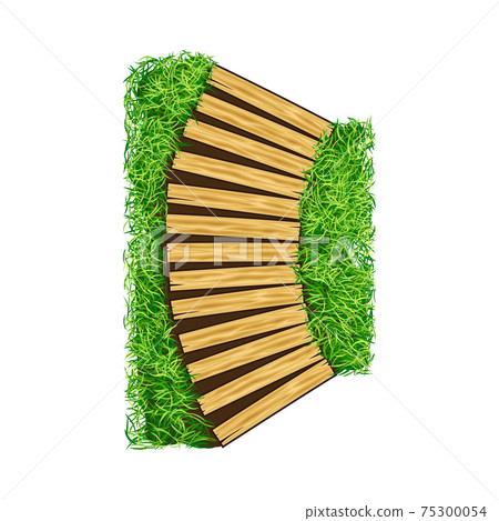 Wooden Walkway Rested Among Green Lawn Grass as Footpath Landscape Design Vector Illustration 75300054