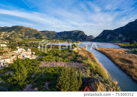 The Ojos reservoir, also called Azud de Ojos in Blanco, Region of Murcia. Spain 75300352