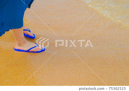 婦女在沙灘上散步 婦女在沙灘上散步 75302525