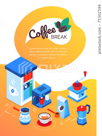 Coffee break - modern colorful isometric web banner 75302594