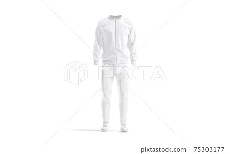 Blank white sport tracksuit with bomber, pants and sneakers mockup 75303177