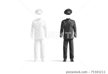 Blank black and white chef uniform mockup set, front view 75303211