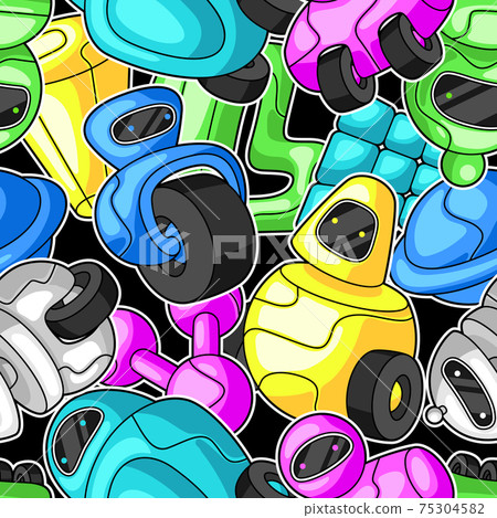 Seamless pattern with robots. 75304582