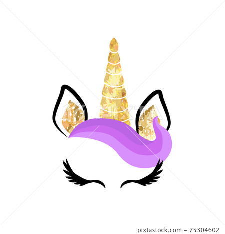 Fabulous cute unicorn with golden gilded horn and closed eyes 75304602