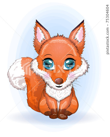 Cute Cartoon Fox with flowers on a white background 75304604