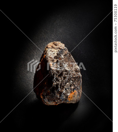 Prehistoric clam shell substituted with vivianite crystals. A backlight photo of stone isolated on black. Geology minerology websites, stone collection catalog, Natural Science museum wall chart. Prehistoric clam shell substituted with vivianite crystals. A backlight photo of stone isolated on black. Geology minerology websites, stone collection catalog, Natural Science museum wall chart. 75308119