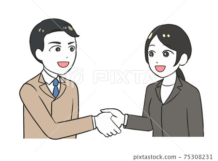 Hand Shake様 Hand drawn line art hand shake vector illustration. Business