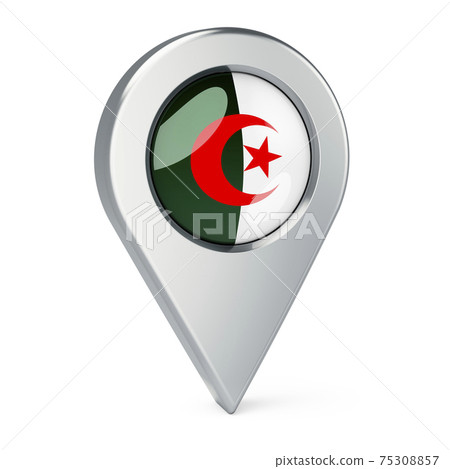 Map pointer with flag of Algeria, 3D rendering Map pointer with flag of Algeria, 3D rendering 75308857