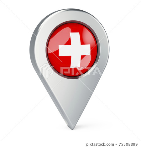Map pointer with flag of Switzerland, 3D rendering 75308899