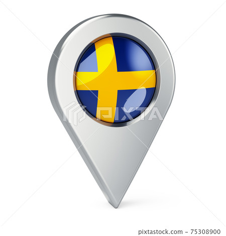Map pointer with flag of Sweden, 3D rendering 75308900