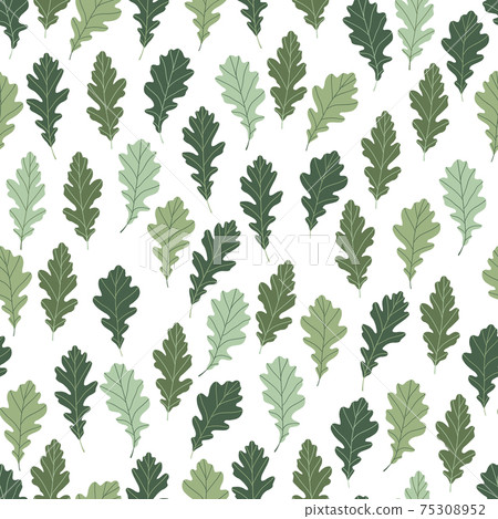 Floral seamless pattern with colorful exotic leaves on white background. Tropic green oak branches. Fashion vector stock illustration for wallpaper, posters, card, fabric, textile. Floral seamless pattern with colorful exotic leaves on white background. Tropic green oak branches. Fashion vector stock illustration for wallpaper, posters, card, fabric, textile. 75308952