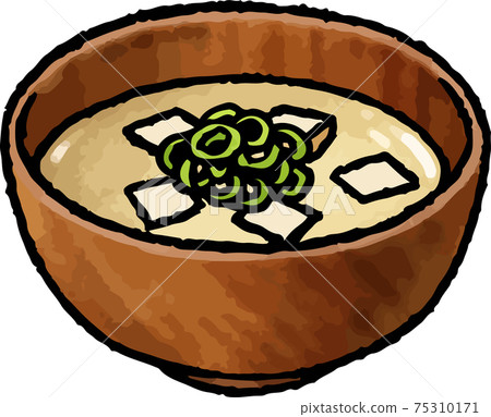 [Hand-drawn vector food illustration material] Illustration of tofu white miso soup 75310171