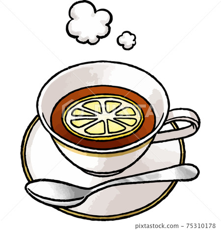 [Hand-painted vector drink illustration material] Illustration of hot lemon tea with steam 75310178