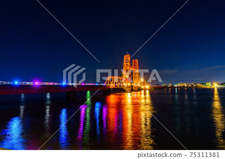 Illumination of the Shokai Bridge in Okawa City, Fukuoka Prefecture 75311381