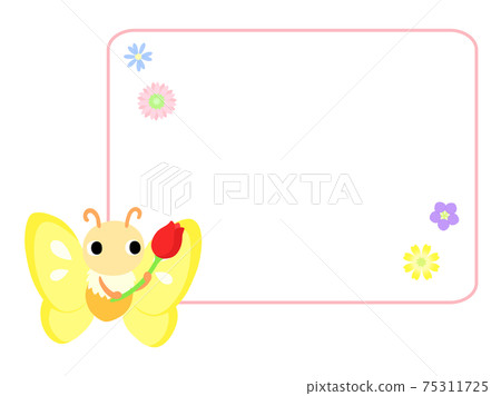 Butterfly icon square frame + flower decoration Butterfly icon square frame + flower decoration 75311725