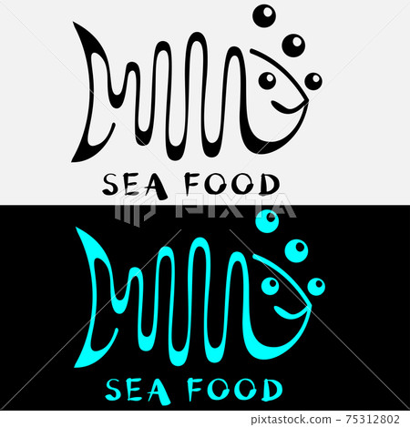 seafood logo with wavy line fish and bubbles seafood logo with wavy line fish and bubbles 75312802
