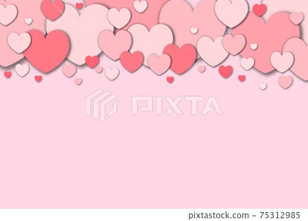 情人節材料淡紅色的心形框架聚集在頂部，側面還有其他顏色。 75312985