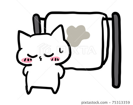 Illustration of a cat drying a bedwetting futon Illustration of a cat drying a bedwetting futon 75313359
