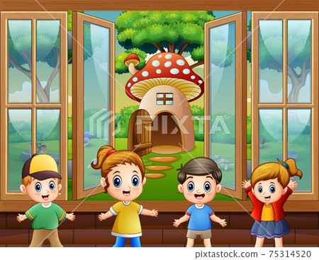 Happy children playing in the house Happy children playing in the house 75314520