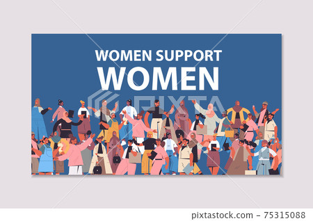mix race girls standing together female empowerment movement women's supporting each other 75315088