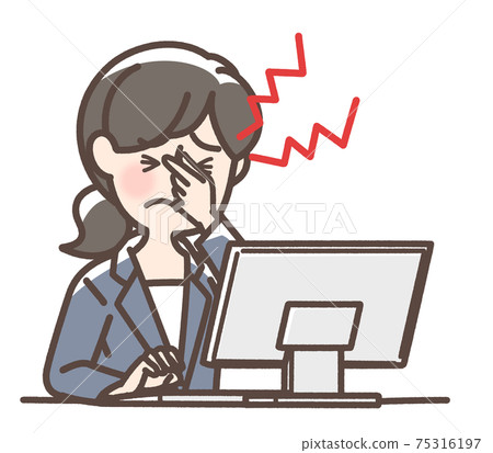 A Woman In A Suit With Tired Eyes On A Computer Stock Illustration 75316197 Pixta