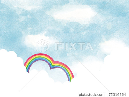 天空和心形的彩虹水彩插圖 75316564