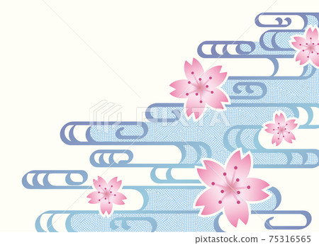 和服圖案，日式波浪和櫻花的背景 75316565