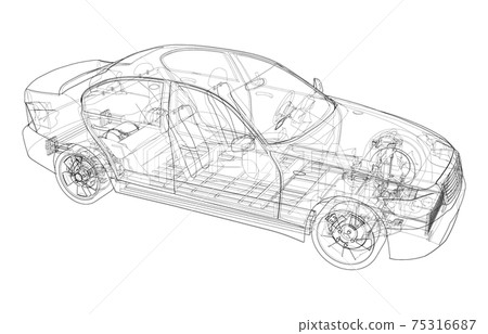 Electric Car With Chassis. Vector rendering of 3d Electric Car With Chassis. Vector rendering of 3d 75316687